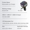 High Power Car Charger PD65W Retractable USB C Cable with 18W USB A /Type C Port Voltages Display Intelligent Protections