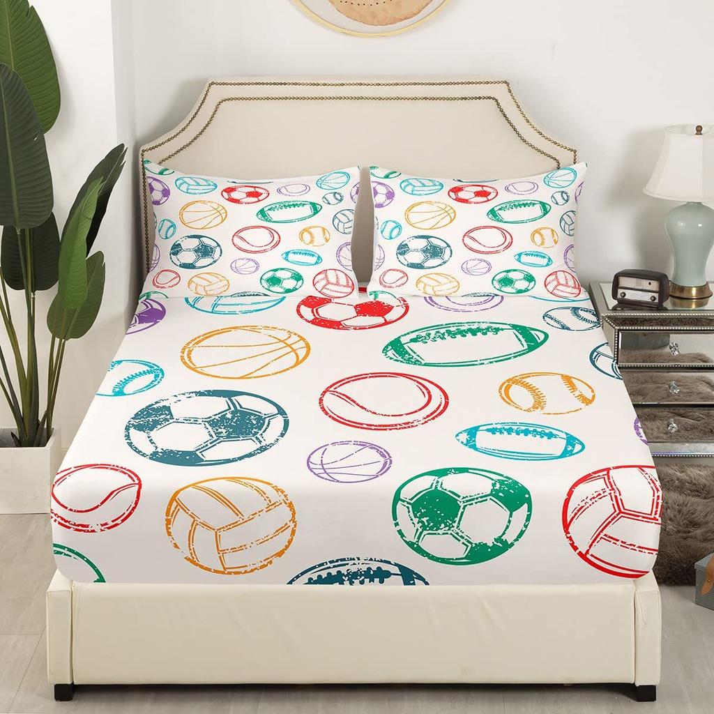 Ball Sports Pattern Bed Hat Four-Piece Bedding Set Bedroom Dormitory Bedding Decoration