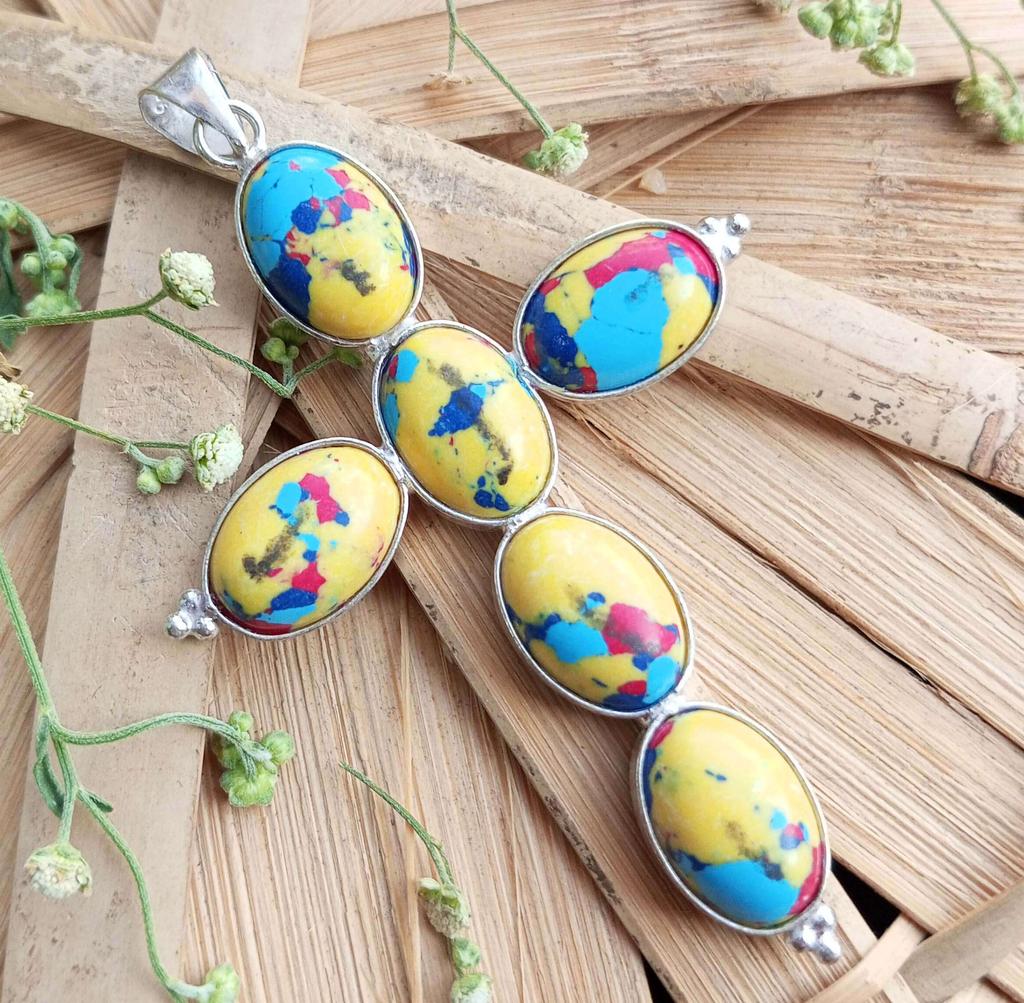 Mosaic Jasper Gemstone 925 Sterling Silver Plated Gifted Cross Shape Pendant Jewelry NST-J2H4189