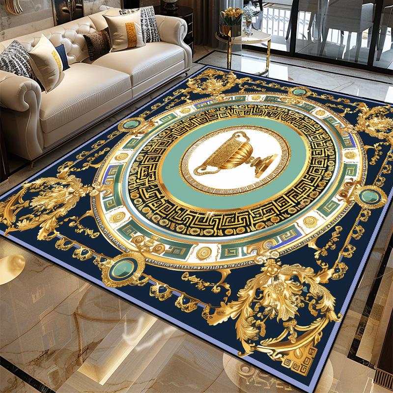 Luxusní Evropská Dekorace Domova Koberec Luxusní Zlaté Velké Koberce do Obývacího Pokoje Hala Senior Vily Podložka pod Konferenční Stolky Pratelný