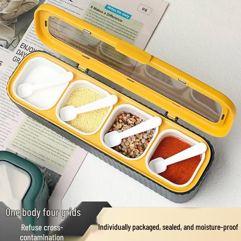 Four-Compartment Plastic Seasoning Box Set with Spoons