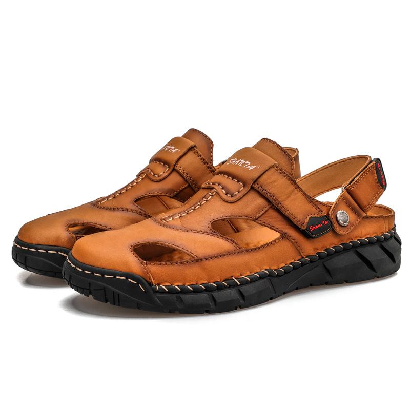 Spring and summer, foreign trade new large-size beach sandals, genuine leather cowhide outdoor handmade men's bag head sandals