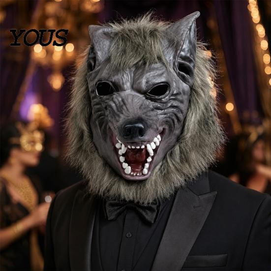 Celohlavová Halloweenská Maska Vlkodlaka, Latexová Vlčí Cosplay Pokrývka Hlavy s Pohodlnou Prodyšnou Realistickou Srstí, Párty Strašidelný Dům Rekvizita, Nastavitelná