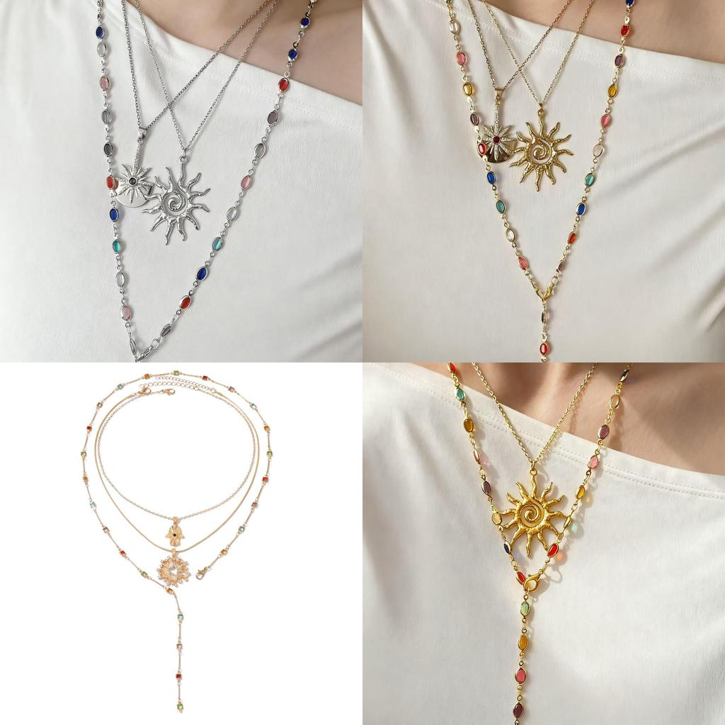 Sun Pendant Necklace With Tassel And Star Shape For Women Elegant Style