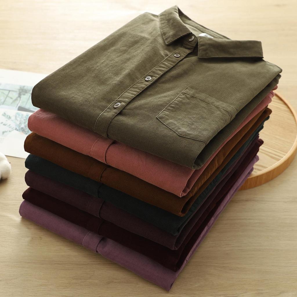 Pure Cotton Corduroy Women's Long Sleeve Shirt - Artistic Casual Style for Spring & Autumn (8372)