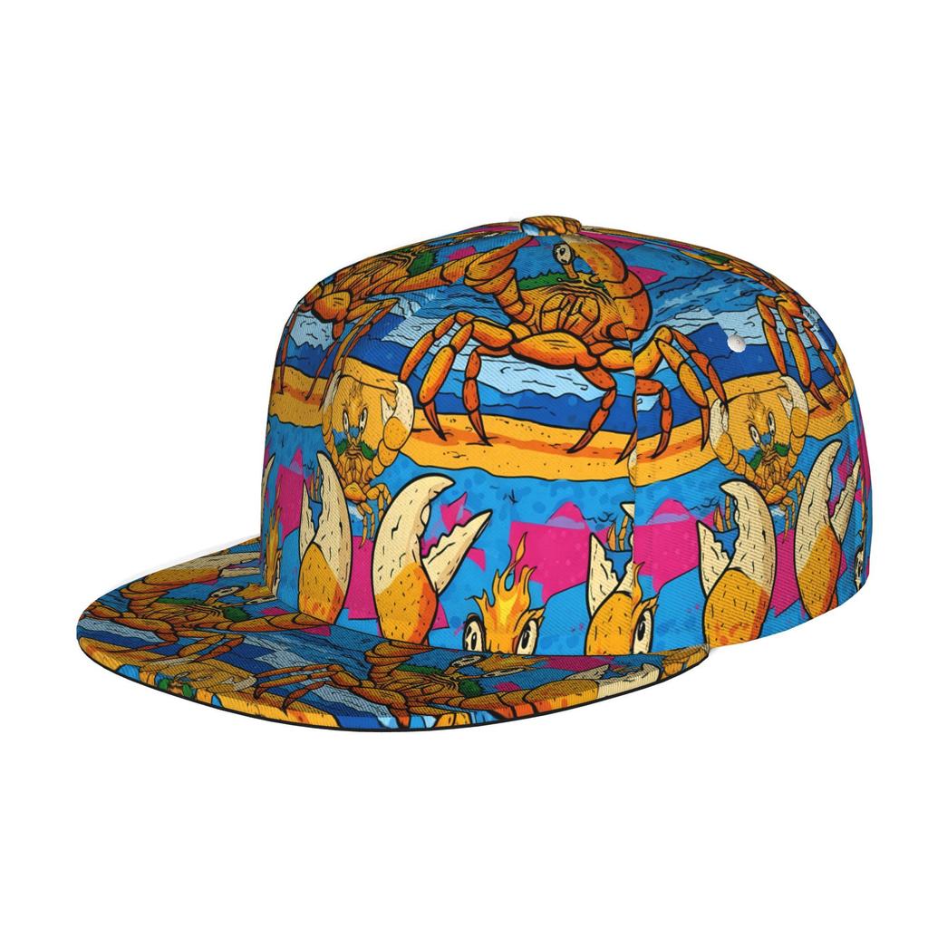 Casquette de Baseball Présentant un Design de Crabe Dessiné, Convient Aussi Bien aux Hommes qu'aux Femmes. Ce Chapeau Plat Unisexe Est Parfait Pour Le Hip Hop