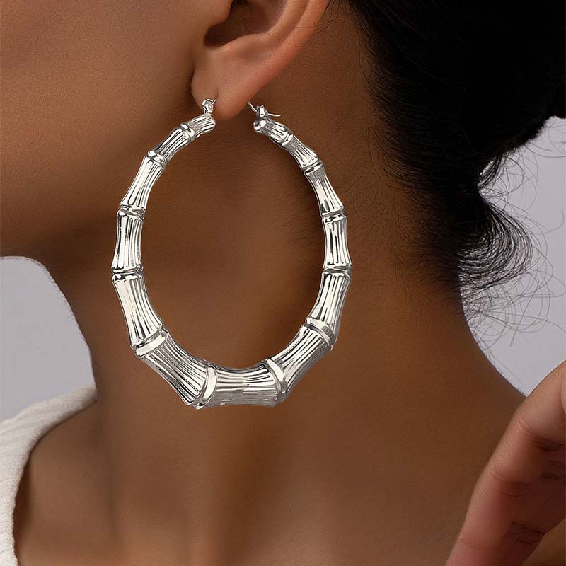 Exaggerated Large Bamboo Joint Hoop Earrings For Women Fashion Gold Color Circle Round Geometric Earrings Zircon Party Gifts