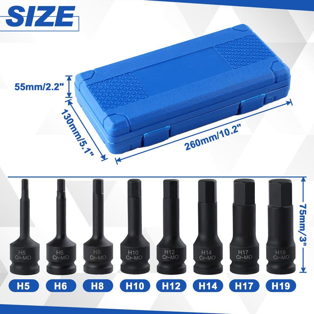 LEONTOOL Impact Hex Socket Impact Bit Socket Impact XZN Bit Socket Impact Hex Driver Metric Extended Hex Wrench Socket Molybdenum Chrome Impact