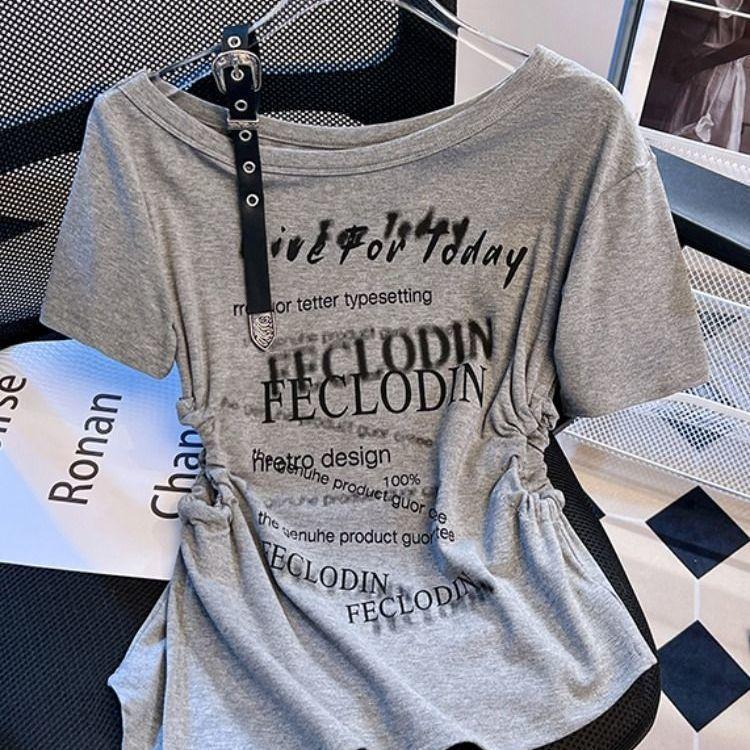 Girls Y2K Tops Loose Long Style Short Sleeve Tees For Women's T-shirts Fashion Lady Street Wear Party Tops Casual T-shirts Printed Large Size T-shirts