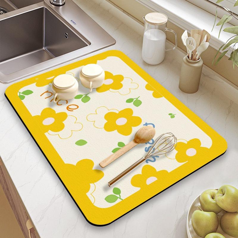 Solid Kitchen Super Absorbent Mat Coffee Dish Drying Mats Non-slip Draining Pad Quick Dry Tableware Faucet Placemat Dinnerware
