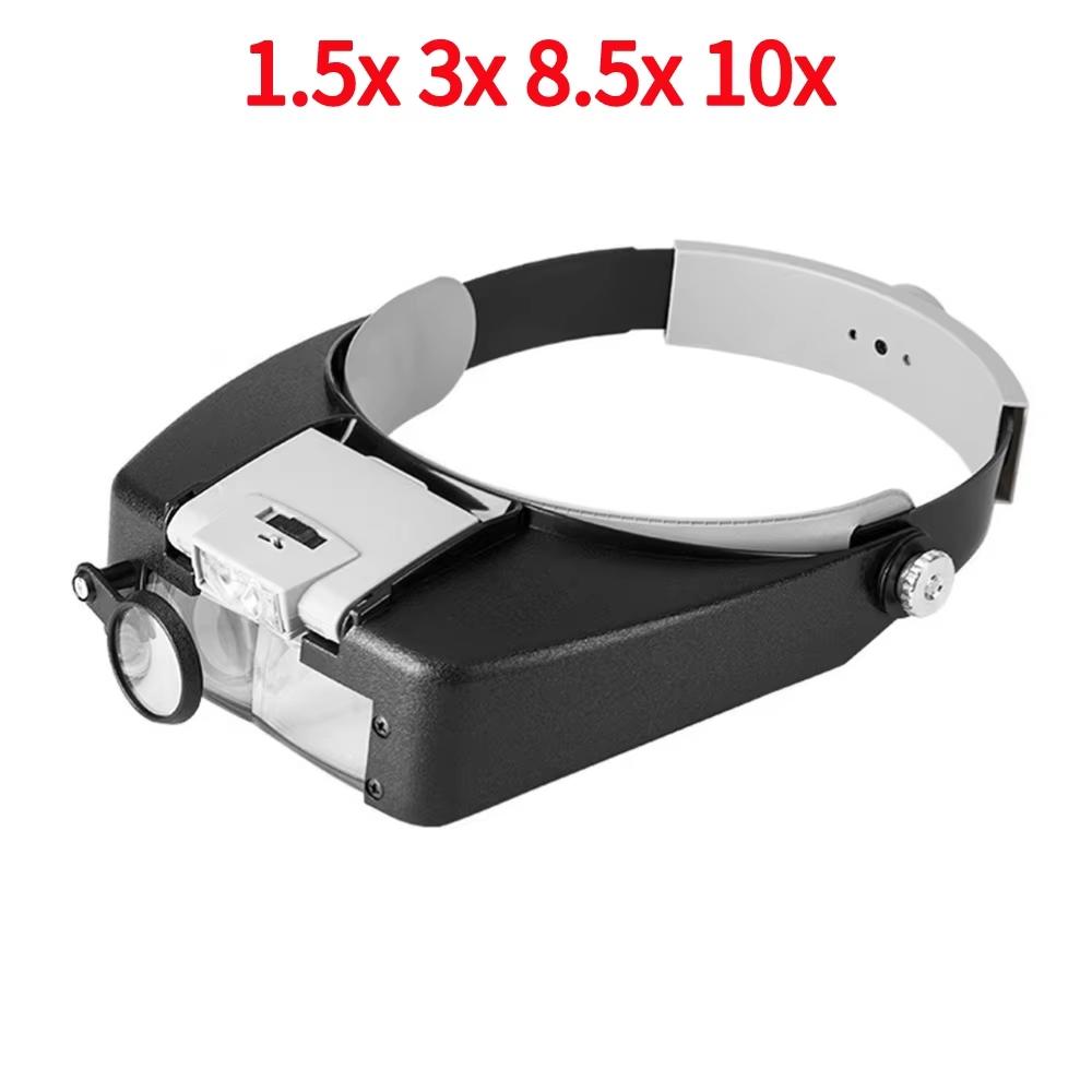 10X 3X LED Head Mounted Magnifier Optivisor Hands-Free Magnifying Glass with Light for Soldering Circuit Repair and CNC Tool