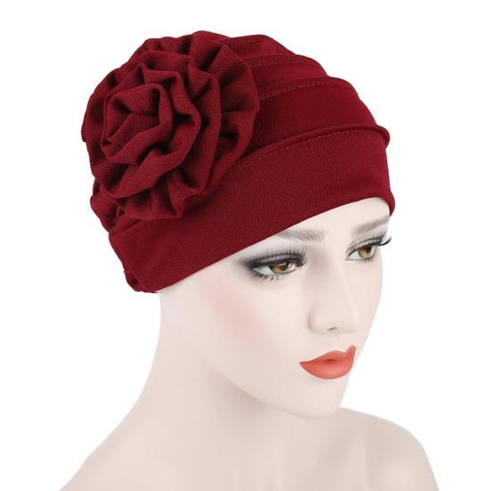 Turban Hat Stretchy Breathable Solid Color Women Side Flower Beanie Cap Headwear Hair Accessories