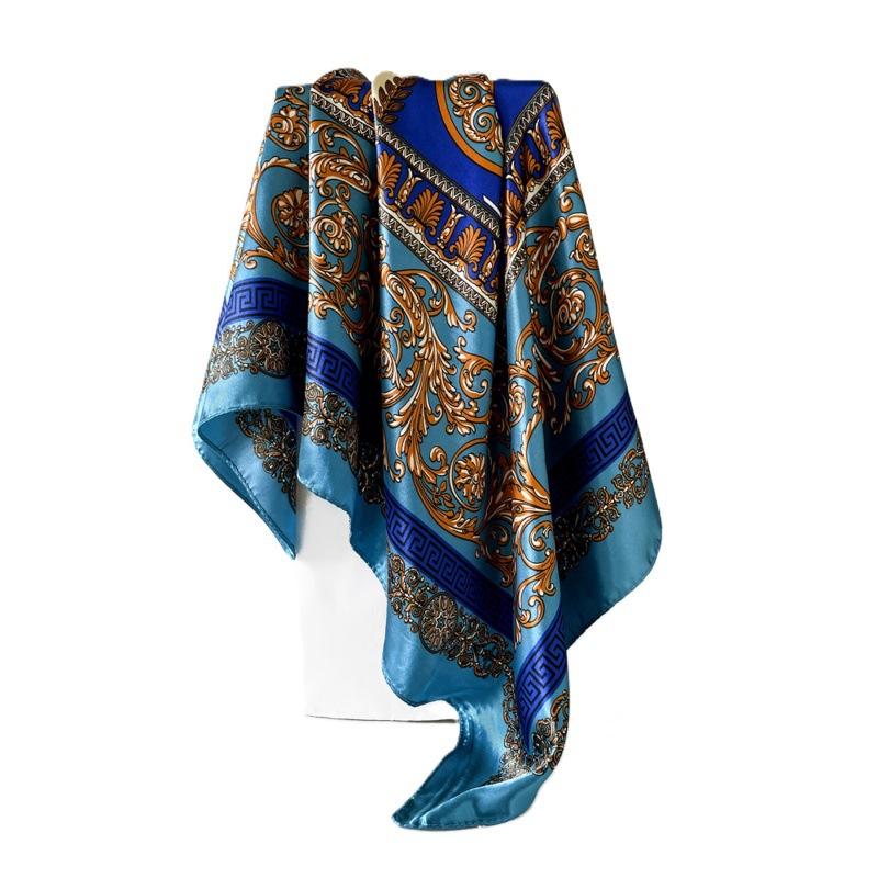 Export retro 91CM square scarf simulation silk headscarf spring and summer scarf printed scarf professional sunscreen scarf