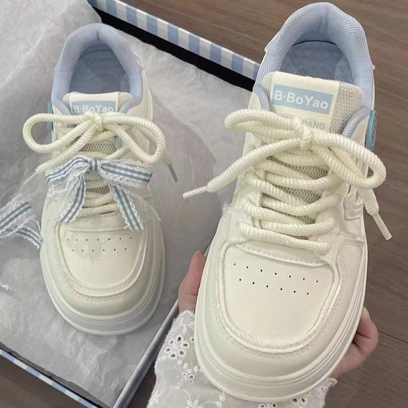 Chaussures Blanches Pain pour Filles Automne 2025 - Baskets Décontractées Sportives Mignonnes et Polyvalentes pour Enfants Moyens et Grands