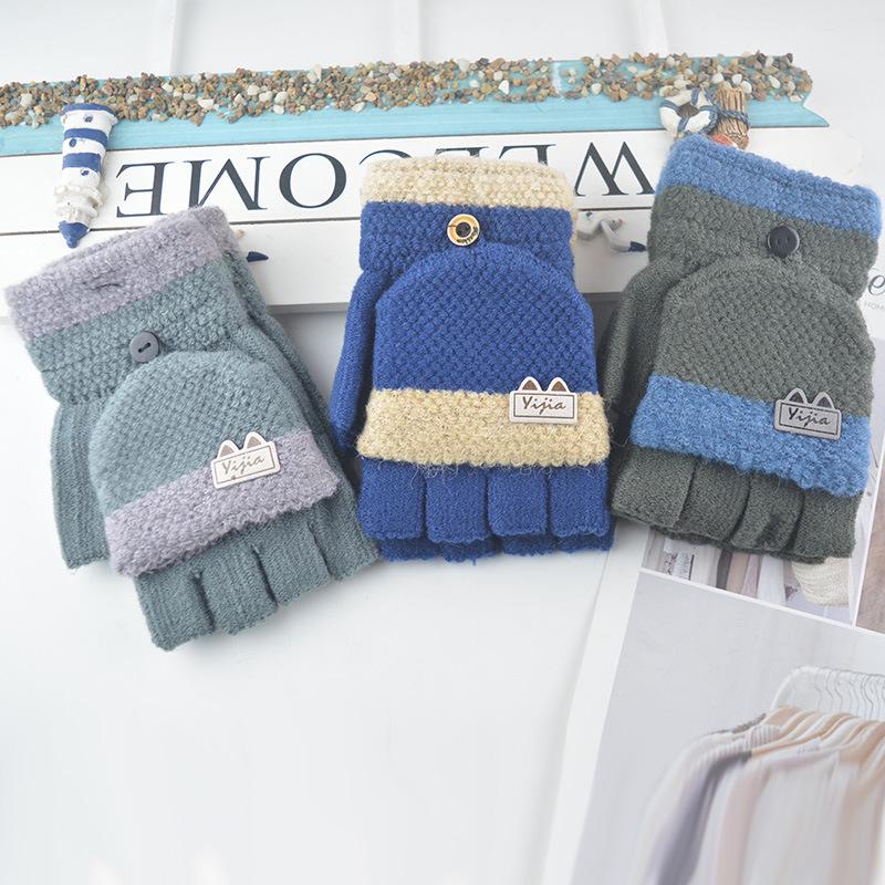 Autumn and Winter New Men's Half-finger Flip Gloves Fashionable and Comfortable Student Writing Knitted Warm Gloves