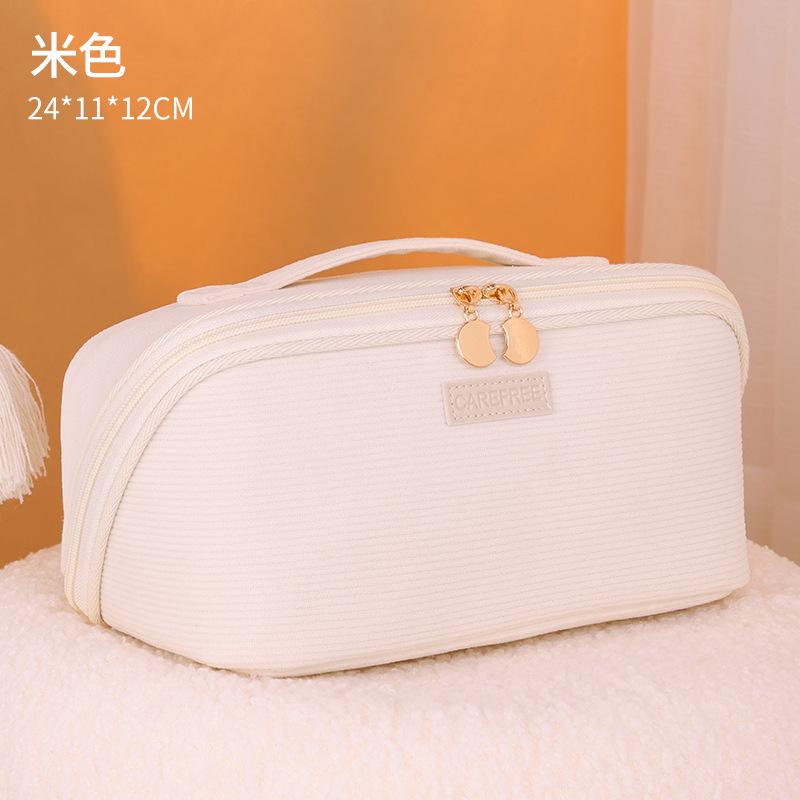 New Cross Border Corduroy Open Makeup Bag With Large Opening Multi Functional Partition Storage Travel Portable Toilet