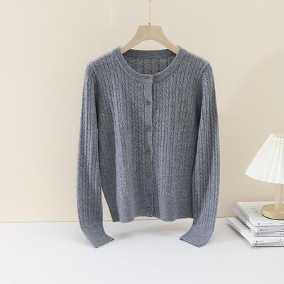 Simple Small Twist Crew Neck Knitted Cardigan Women's Loose Casual Fashionable Versatile Early Spring Thin Sweater Jacket