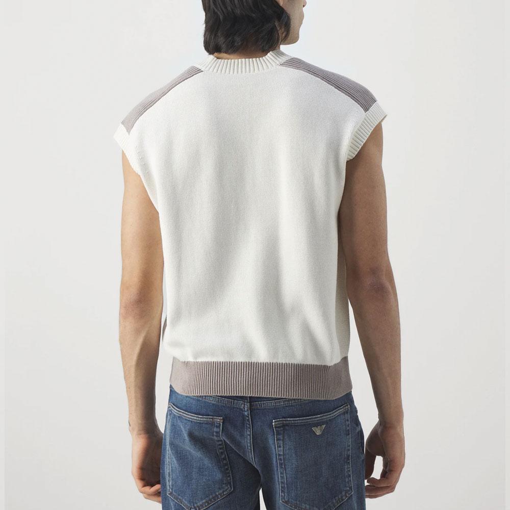 Emporio Armani Ss24 Logo Knit V-Neck Casual Vest Men tops Off-White 3D1MXU-1MQDZ-0128