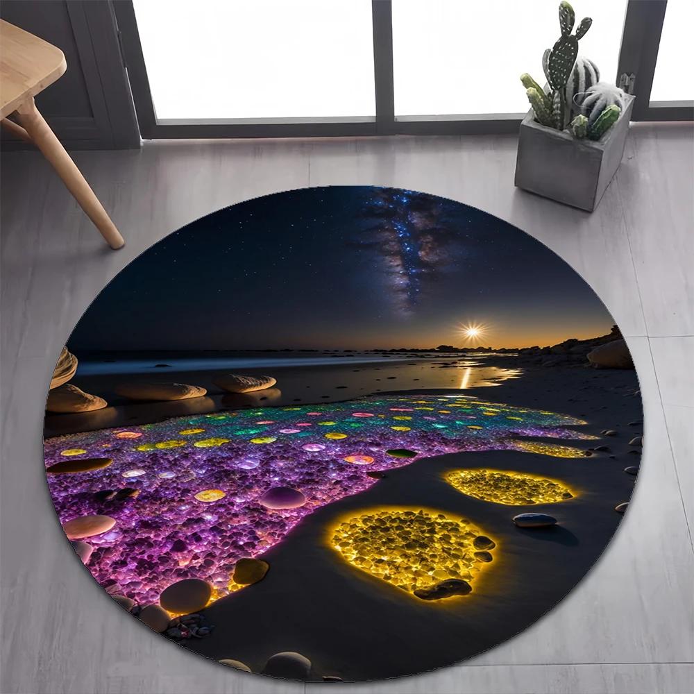 2025 New Style Colorful Pebble Rainbow Road Beach Stone Round Carpet Rug for Bedroom Living Room Decoration,pet Decor Floor Mat