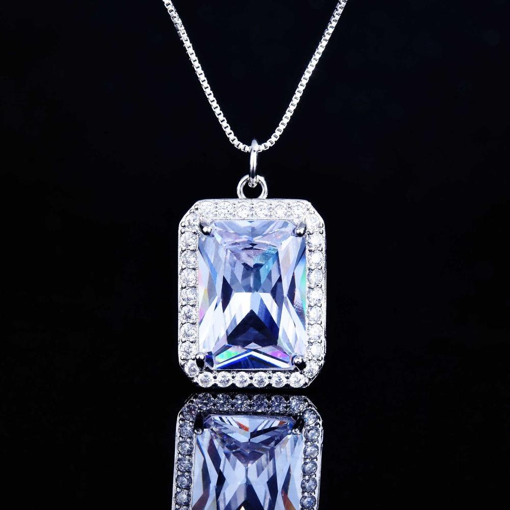 Elegant Rectangle Zircon Pendant Necklace for Women with Sparkling High Carbon Diamond Drop
