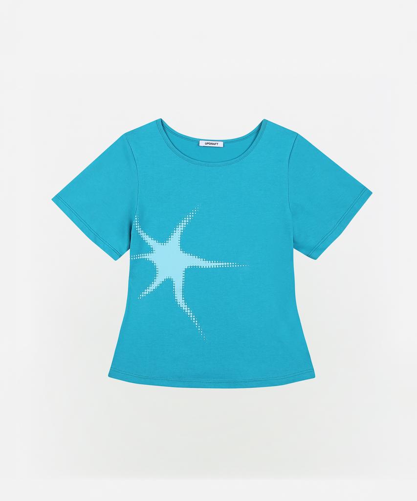 Eobdeulaepeuteu Spark Print Slim T-Shirts [Aqua Blue]