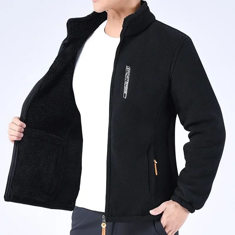 Men's Jacket Winter Fleece Thick Jacket Outdoor Warm Middle Layer Lamb Fleece Cardigan