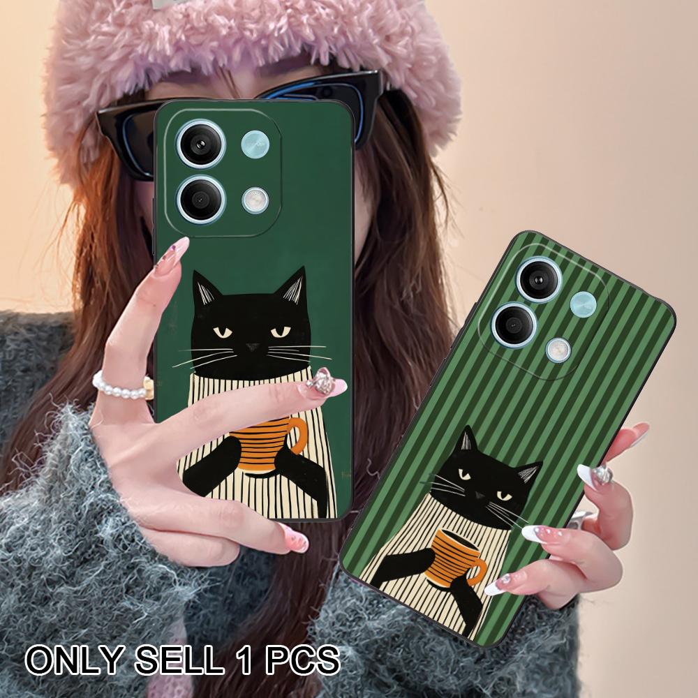 Cute Coffee Cat Matte TPU Mobile Phone Case for Xiaomi Redmi 15 14 13 12 A5 3 2 1 C Plus 4G 5G Colorful Printing Cover