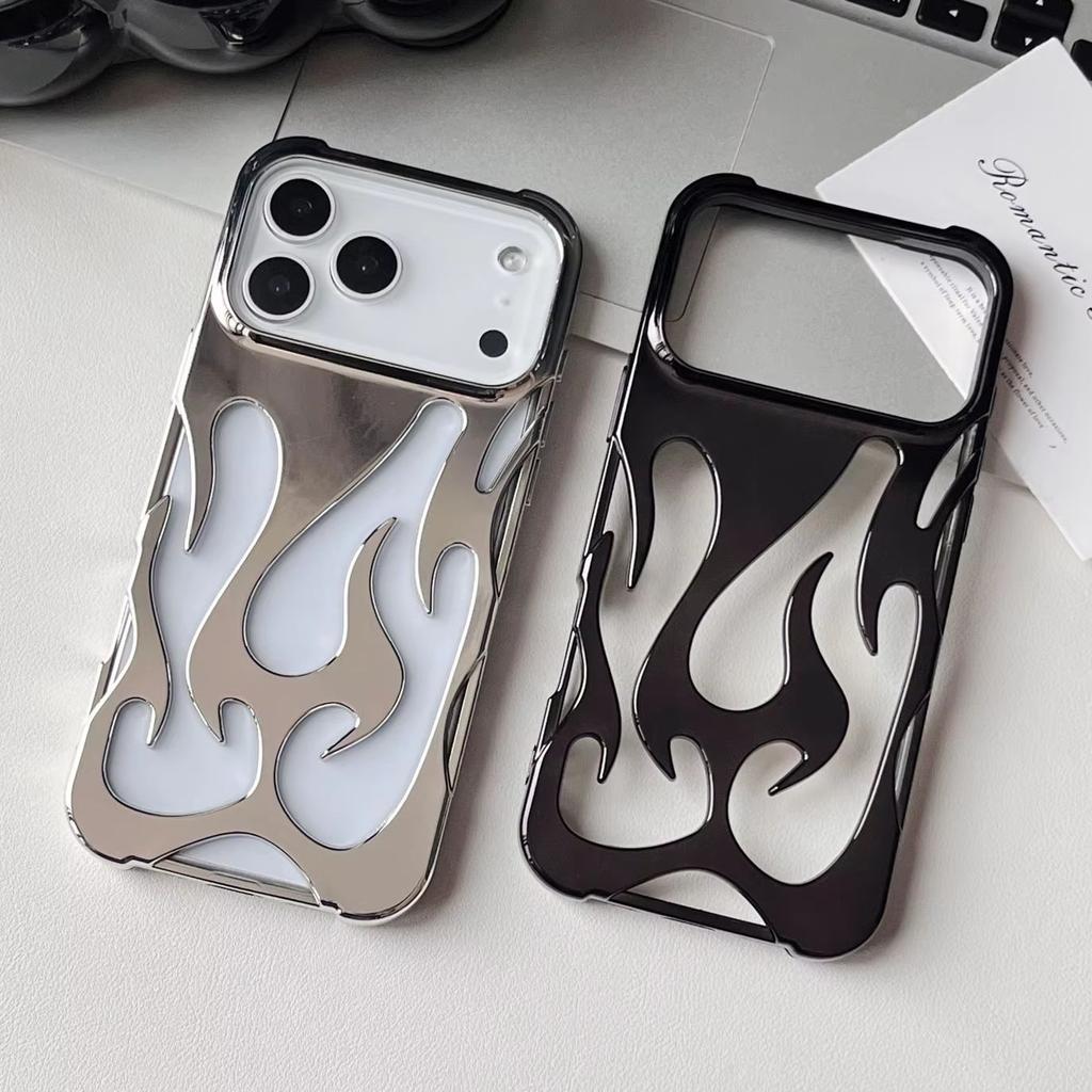 Plating 3D Hollow Out Flame Silicone Case For iPhone 17 Air 16 15 14 13 12 11 Pro Max Plus Heat Dissipation Soft Bumper Cover