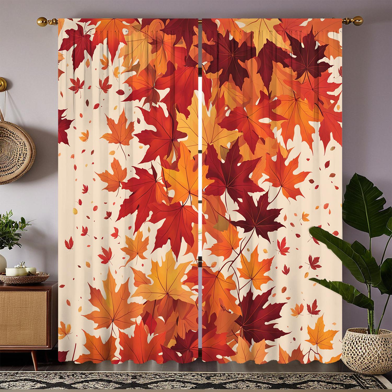 

Autumn Maple Leaf Pattern Curtains Polyester Fabric Suitable Bedroom Living Room Decoration Made Of Machine Washable Window Treatment W100*H70(CM)-Rod Pocket&1PCS