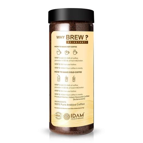 Bevzilla 200 GM Butterscotch Flavoured Instant Coffee Powder | Arabica Beans | Best For Espresso, Latte & Cappucino