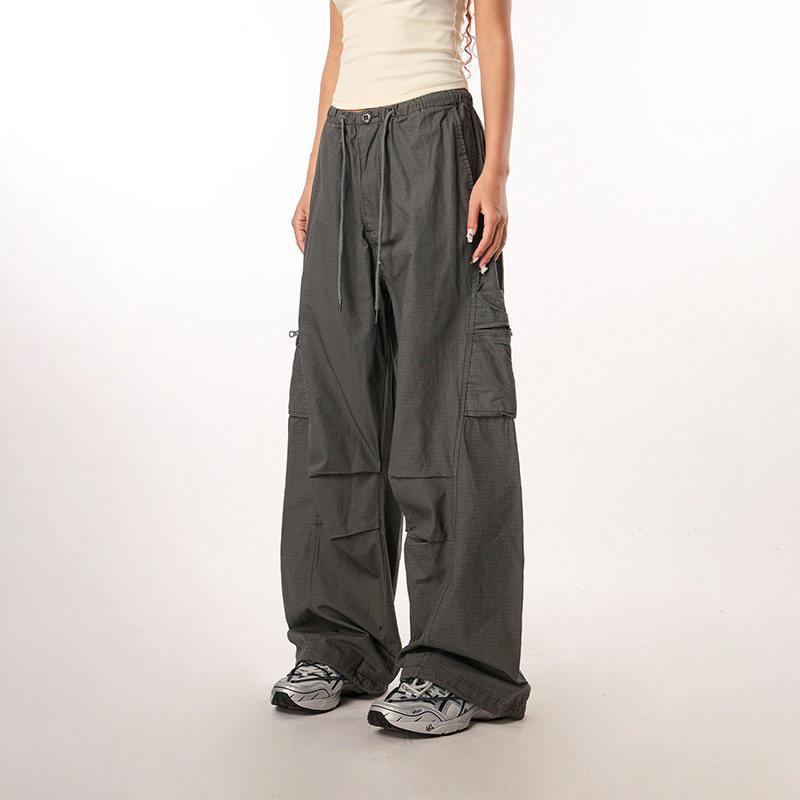 CTB Beer Captain Women s High Street Cargo Pocket Parachute Pants - Casual Loose Flare Style Extra Large серый