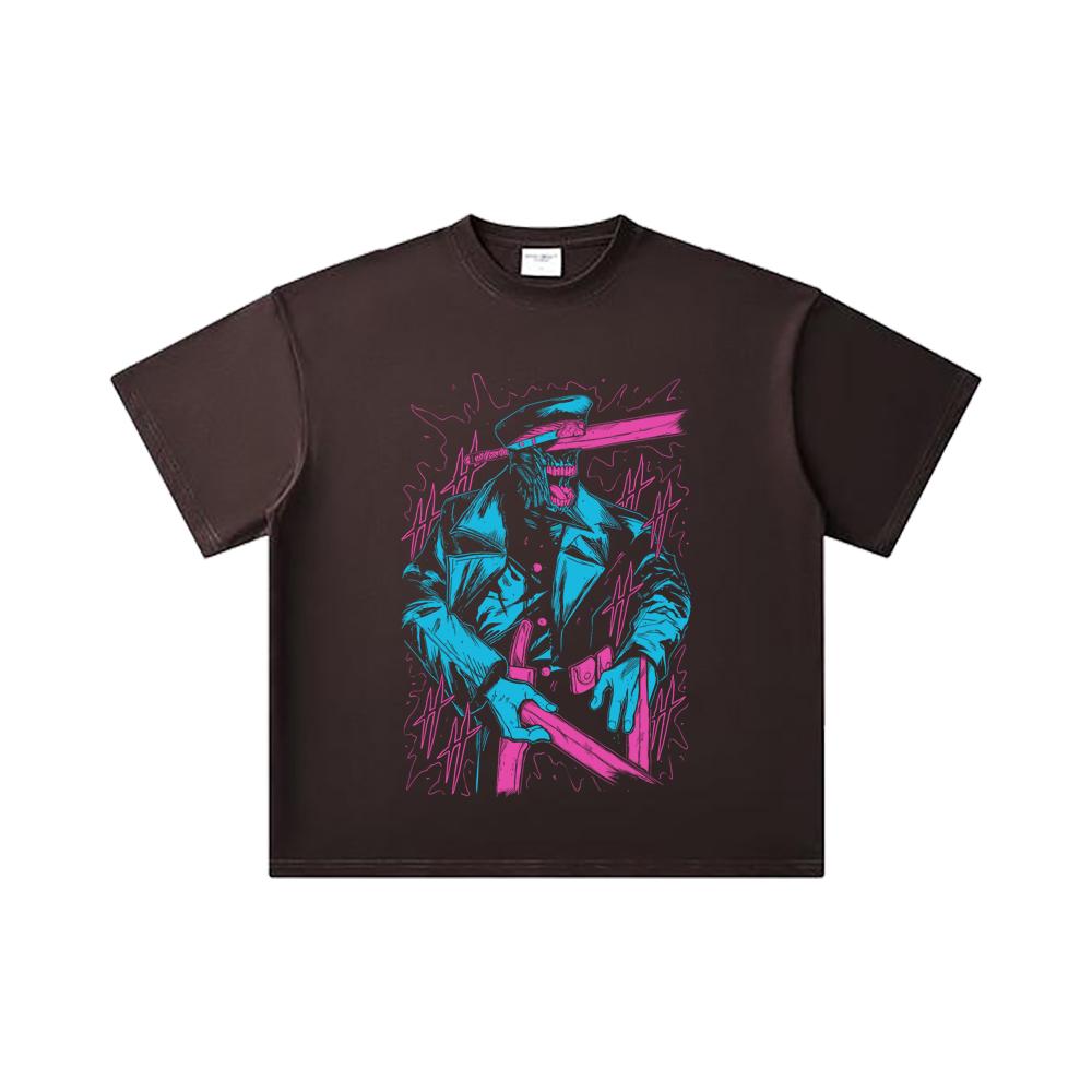 260 GSM Double Yarn 32 Count 100% Cotton Chainsaw Man V11 Katana Man Print Unisex Heavy Cotton T Shirt