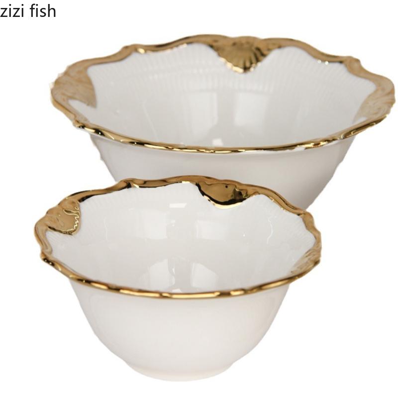 Ceramic Gold Edged Dining Plate Fish Plate Steak Plates Pasta Dish Fruit Dish Salad Bowl Soup Bowl Dessert Plates Coffee Cup Mug