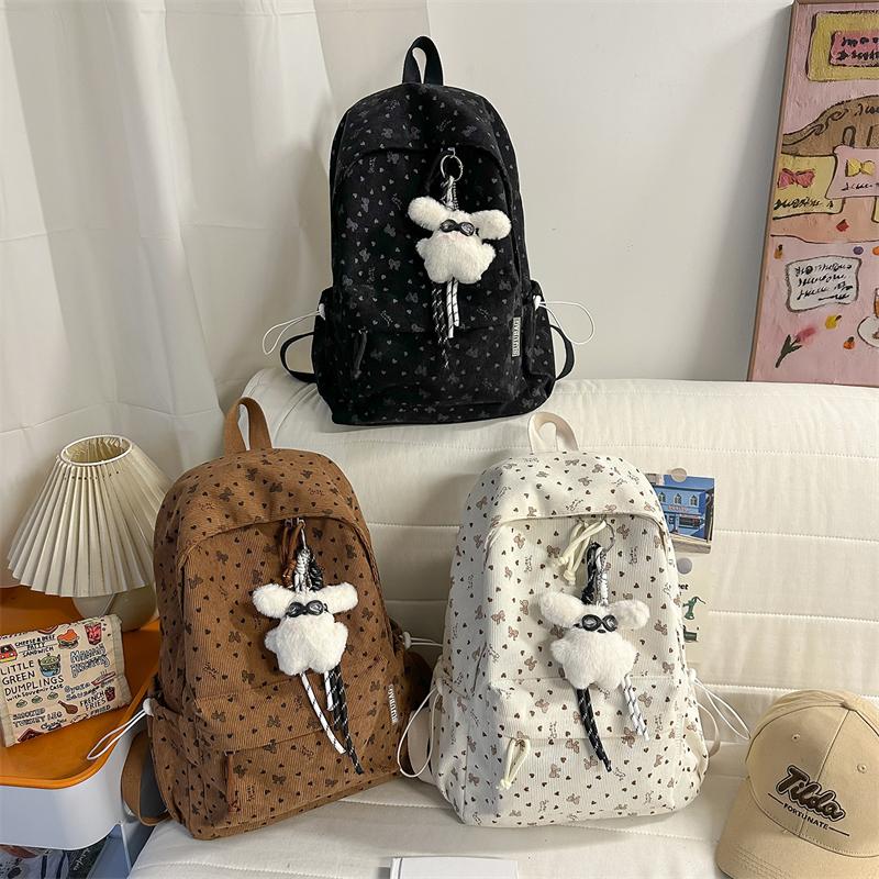 College Style Schoolbag Women's Bow Corduroy Travel Backpack