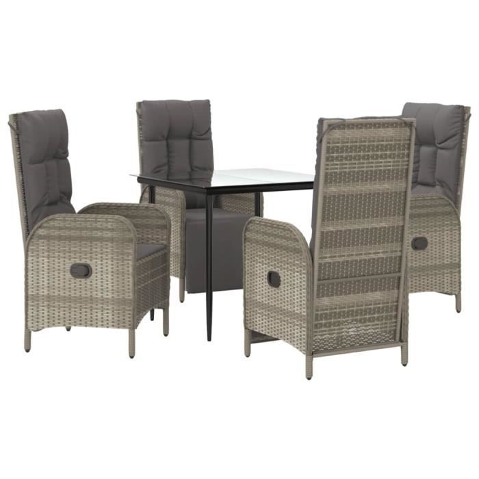 VidaXL Garden Dining Furniture and Cushions 5 Pcs Black and Grey 3185185