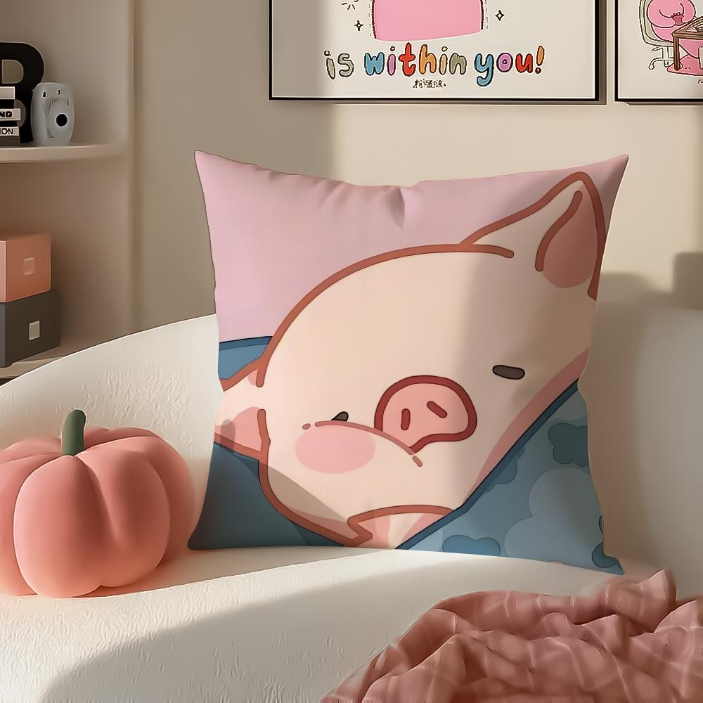 Cartoon LLulu Pig Pink Cushion Cover Pillowcase Short Plush Invisible zipper Room Sofa Cushion Cover