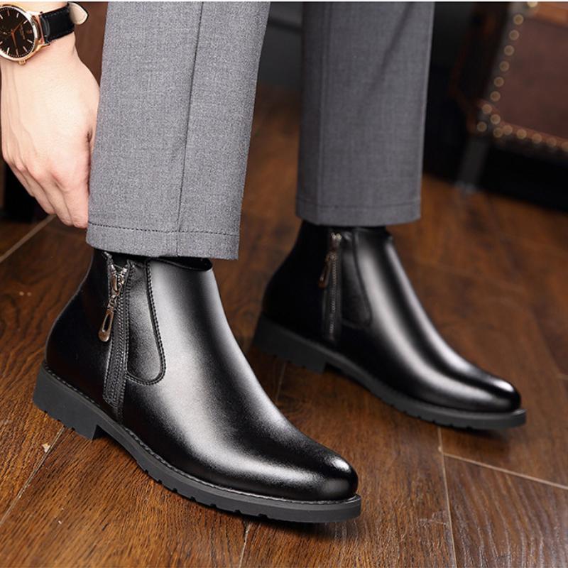 Fashion Winter Leather Velvet Warm Cotton Shoes for Men Fashion Soft Sole Men's Leather Boots New Designer Non-slip Ankle Boots Male