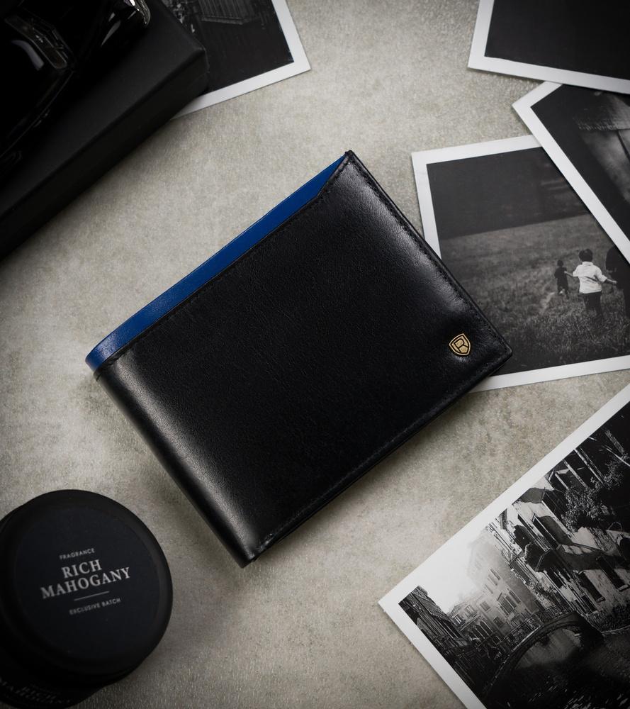 Men's Leather Wallet N992-RVT Black+Navy
