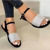 Ladies Shoes 2024 High Quality One-word Buckle Women's Sandals Summer Solid Ankle-wrap Open Toe Low-heeled Beach Sandals Women