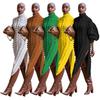 European & American Women's High Neck Knitted Slit Dress