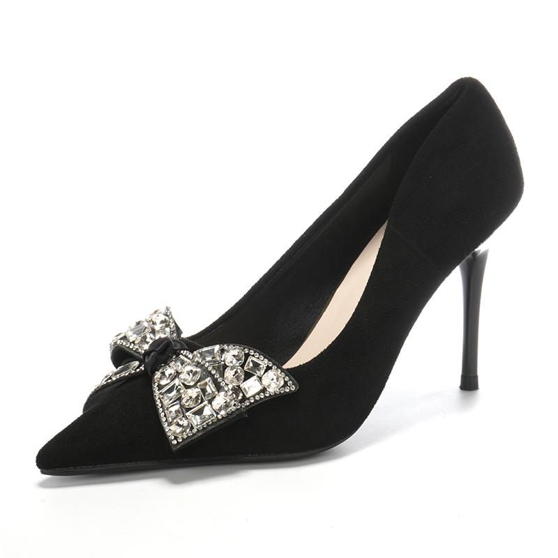 

Блестящие хрустальные туфли-лодочки с бантом из флока женские черные туфли с острым носком на шпильках на вечеринку женские сексуальные туфли на очень высоком каблуке Zapato De Mujer 36 чёрный