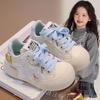 Girls' White Low-Top Sports Sneakers - Trendy Bread Style for Spring 2026, Casual Campus Shoes for Kids