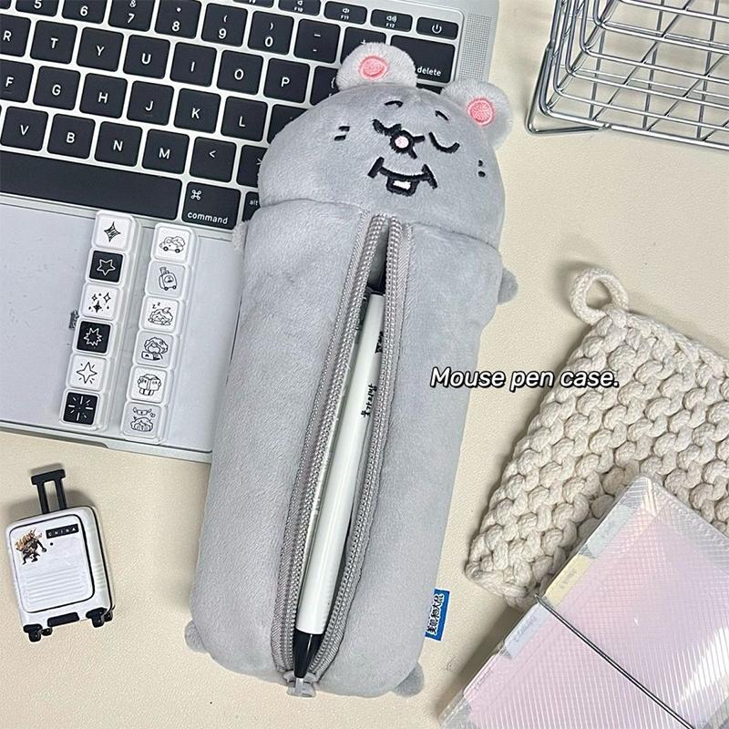 Pencil Case Cartoon Smiling Mouse Plush Cute Student Stationery Bag Large Capacity Storage Bag