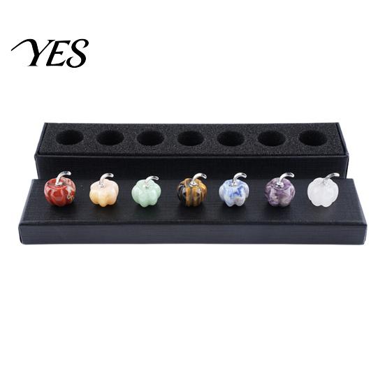 Artistic Desktop Decoration Set 7Pcs Hand Carved Natural Stone Apple Pumpkin Figurine Set, Mini Gemstone Ornaments Soft Color Crafts with Gift