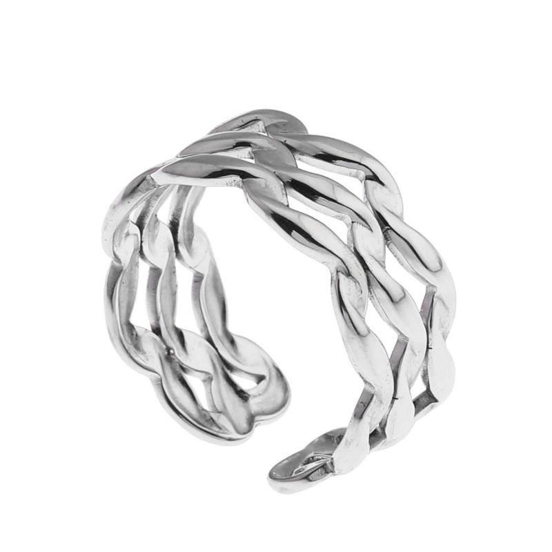 Adjustable Open Ring Men Women Minimalist Geometric Double Band Wave Design Plated Retro Chic Jewelry