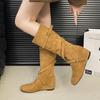 Vintage Maillard pointed inner heightening flat boots children's boots 2025 new autumn thin knight boots