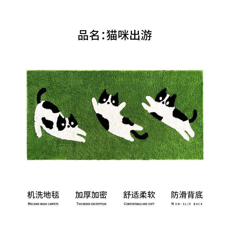 Plush Cat Theme Area Rug Bedroom Living Room Non-Slip Floor Mat Machine Washable Cartoon Style