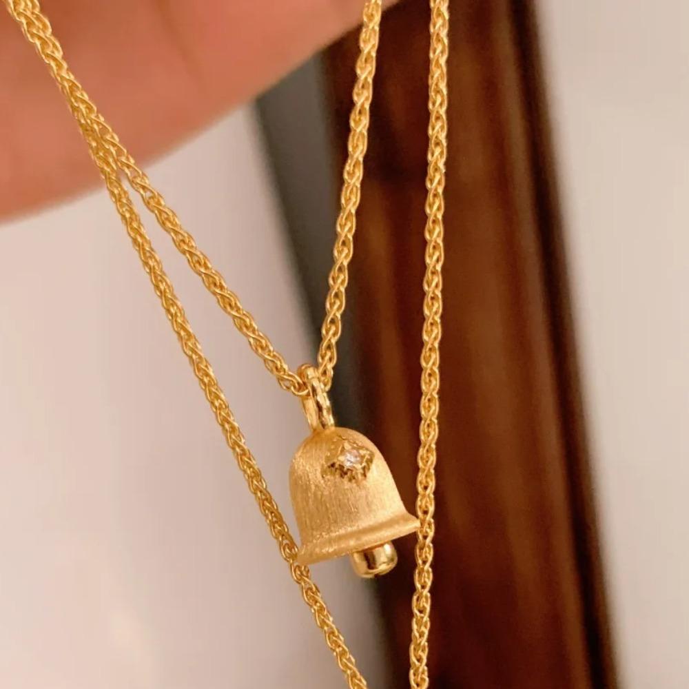 Elegant Brushed Bell Pendant Necklace with White Crystal Christmas Hat and Diamond Collarbone Chain for Women