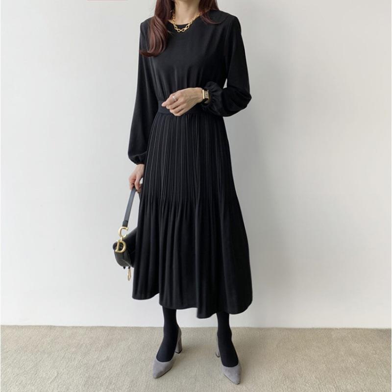 

Early Autumn Elegant Lady High Waist Pleated Long Maxi Comfortable Dress Lightweight High Recognition Elegant with Flattering Chic Dress L