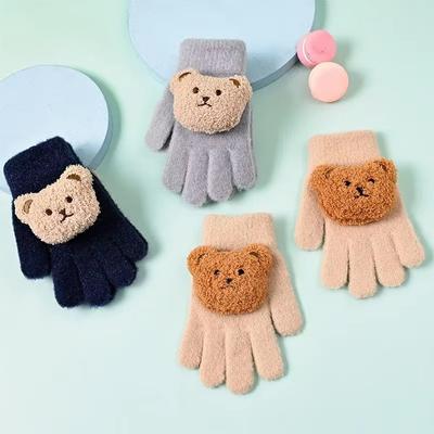 Nieuwe Winter Warme Kinderen 3D Cartoon Beer Mode Schattige Jongen Meisje Handschoen Pluche Zachte Wanten Comfortabel Geschikt voor 4 Tot 10 Jaar Oud